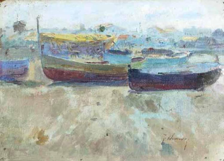 Seymour Joseph Guy Boats on the beach France oil painting art
